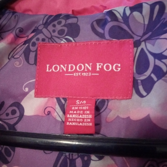 Butterfly Girl's Raincoat London Fog Pink w. Purple Butterfly Lining Hooded Sz 4 - Picture 2 of 15